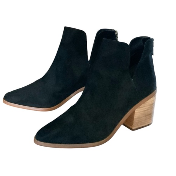 BP BOOTIES BOOTS faux suede side cut outs back zipper size 9 black - Picture 2 of 9